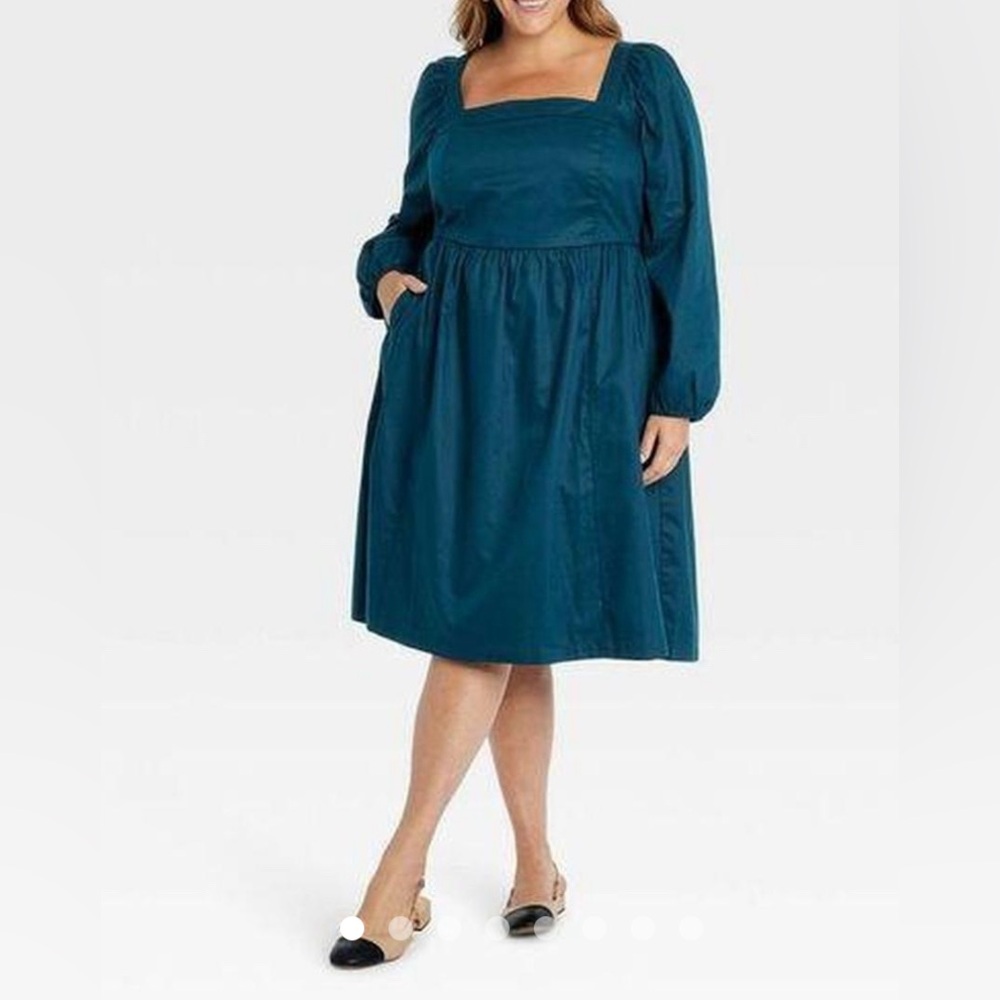 Ava & Viv Blue Pleated Sundress with Bishop Sleeves